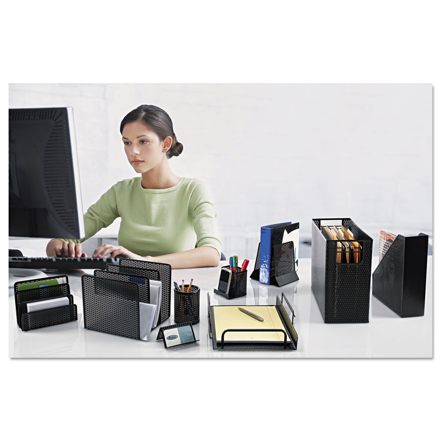 Artistic Urban Collection Punched Metal Letter Sorter, 3 Sections, DL to A6 Size Files, 6.5" x 3.25" x 5.5", Black
