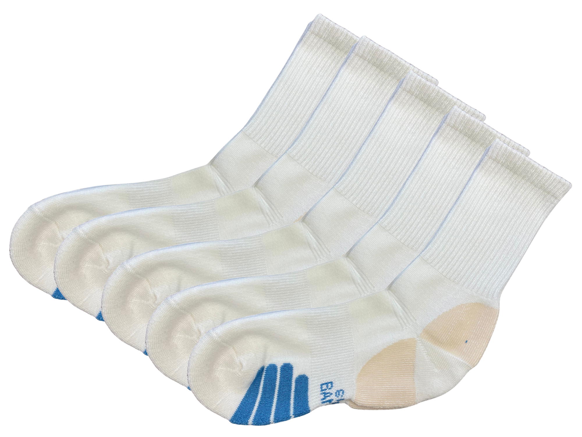 High Performance Crew Bamboo Viscose Socks – Natural with Blue Padding, 5-Pack