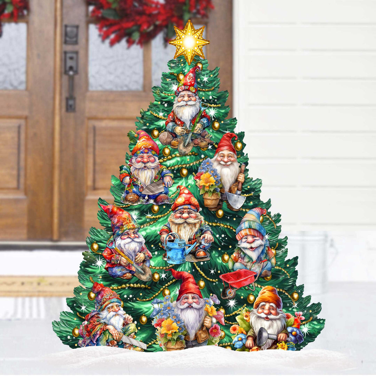 Gnomes-Themed Christmas Tree Outdoor Indoor Decor Wooden Christmas Decoration by G. Debrekht Christmas Decor - 8191512F
