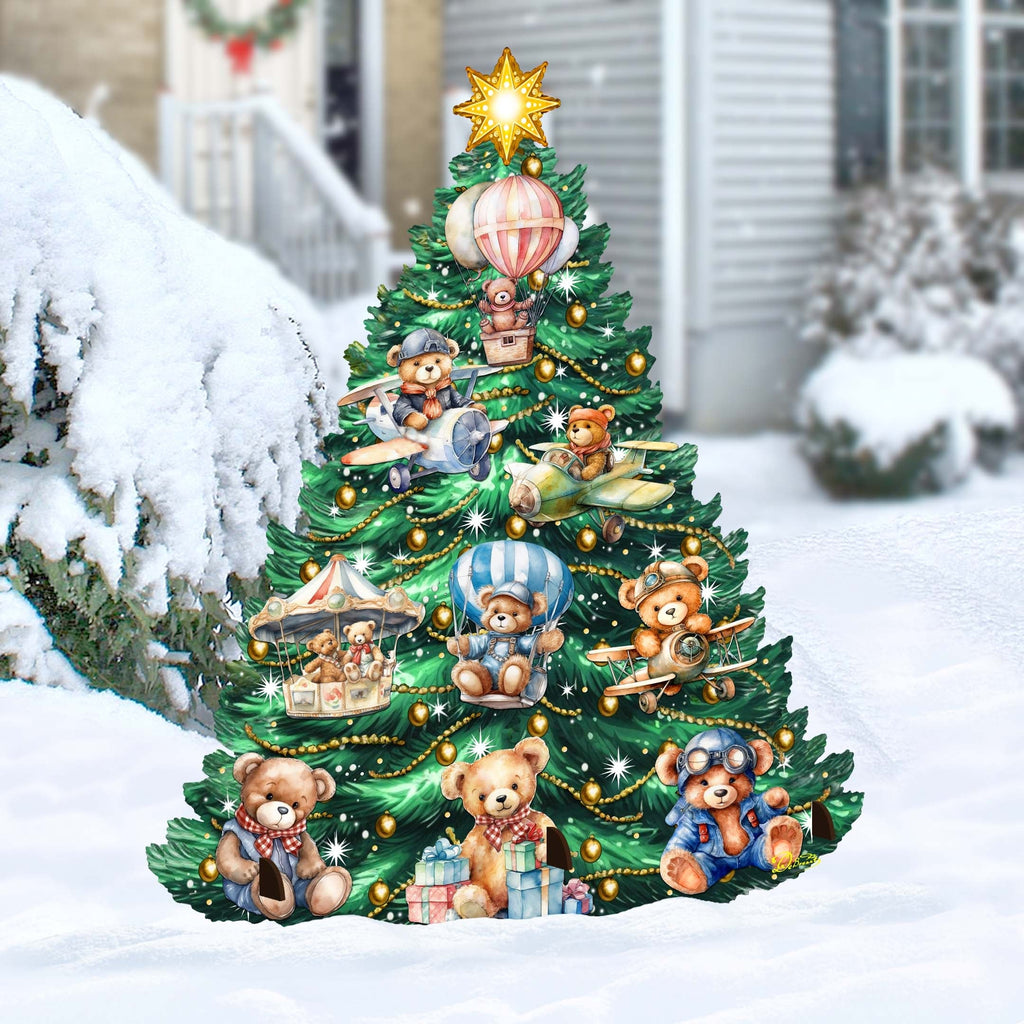 Teddy Bear-Themed Christmas Tree Outdoor Indoor Decor Wooden Christmas Decoration by G. Debrekht Christmas Decor - 8191508F