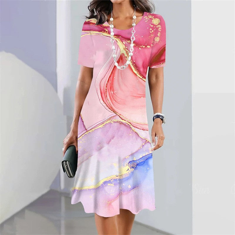 Women's Short Sleeve Below-the-Knee Elegant Dress