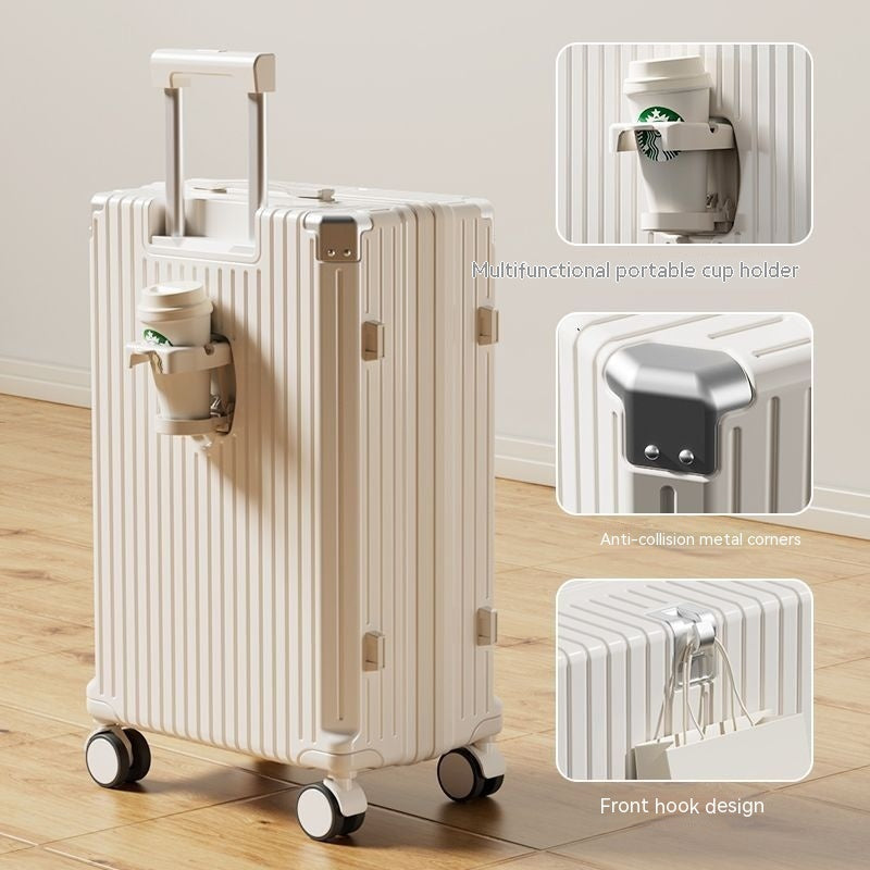 Password-Protected Genuine Leather Trolley Case for Men and Women