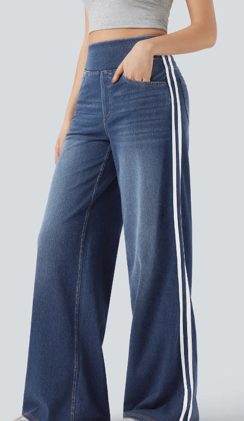 Loose-Fit Two-Stripe Wide-Leg Floor-Length Pants