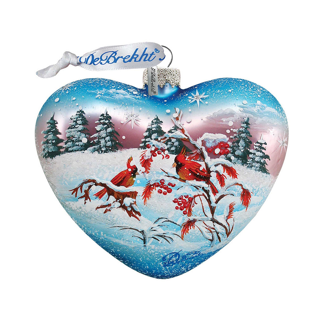 Winter Birds Heart Glass Ornament by G. DeBrekht - Christmas Decor - 73152