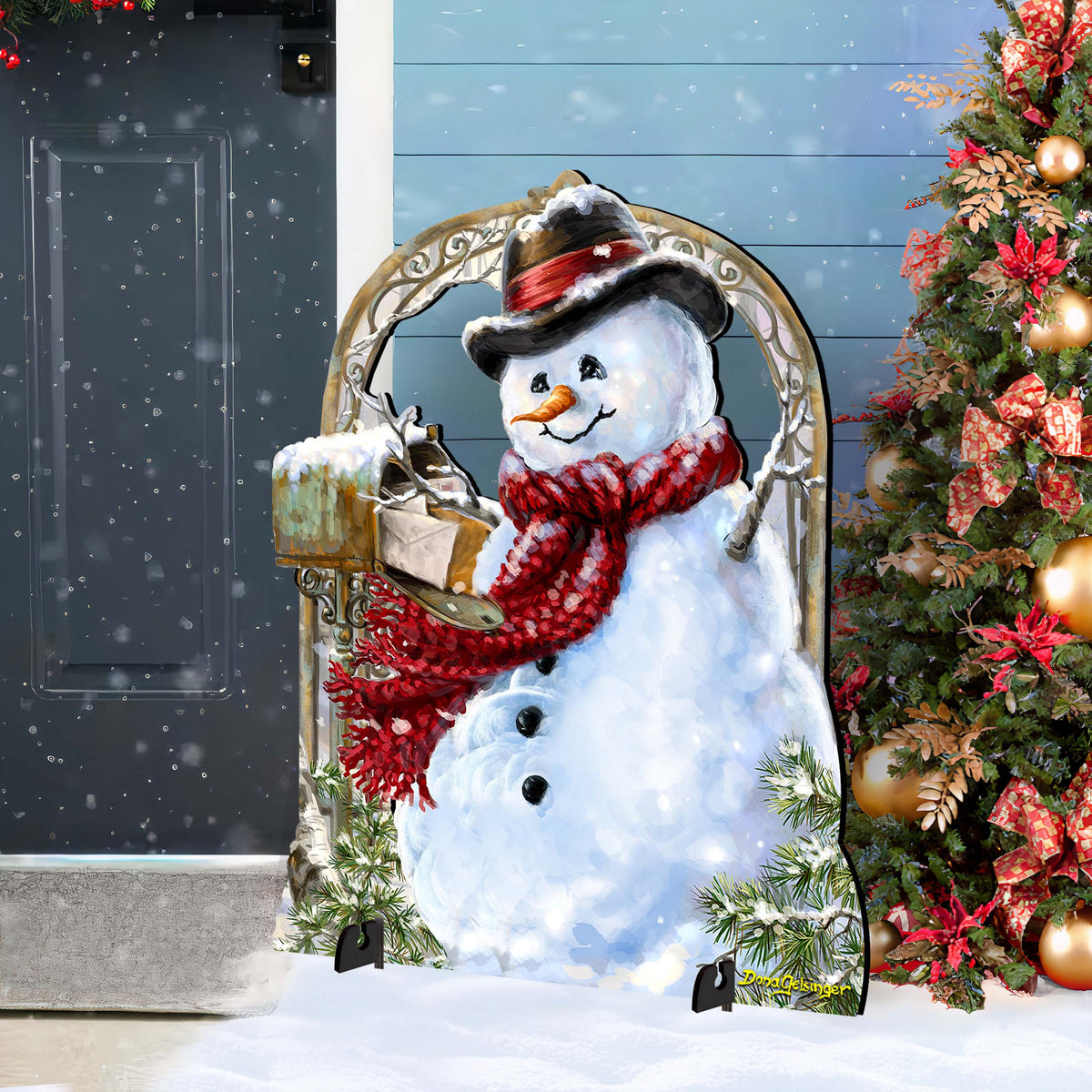 Seasons Greetings Snowman Outdoor Holiday Decor Dona Gelsinger Art - Holiday Lawn and Yard Wooden Decor - 8461038-2F-DG