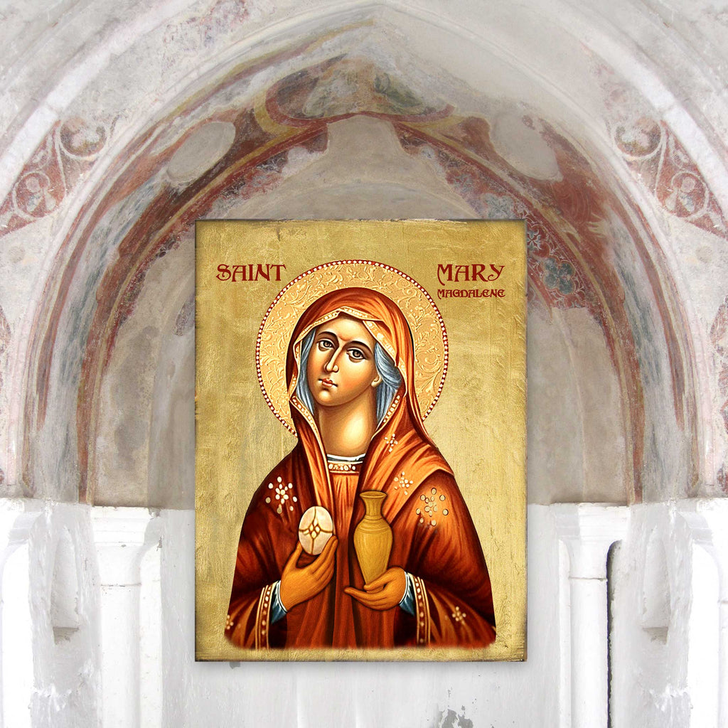 Maria Magdalena Icon – Handcrafted Wooden Religious Gold Plated Icon Decor- Inspirational Icon Decor - 85014-2