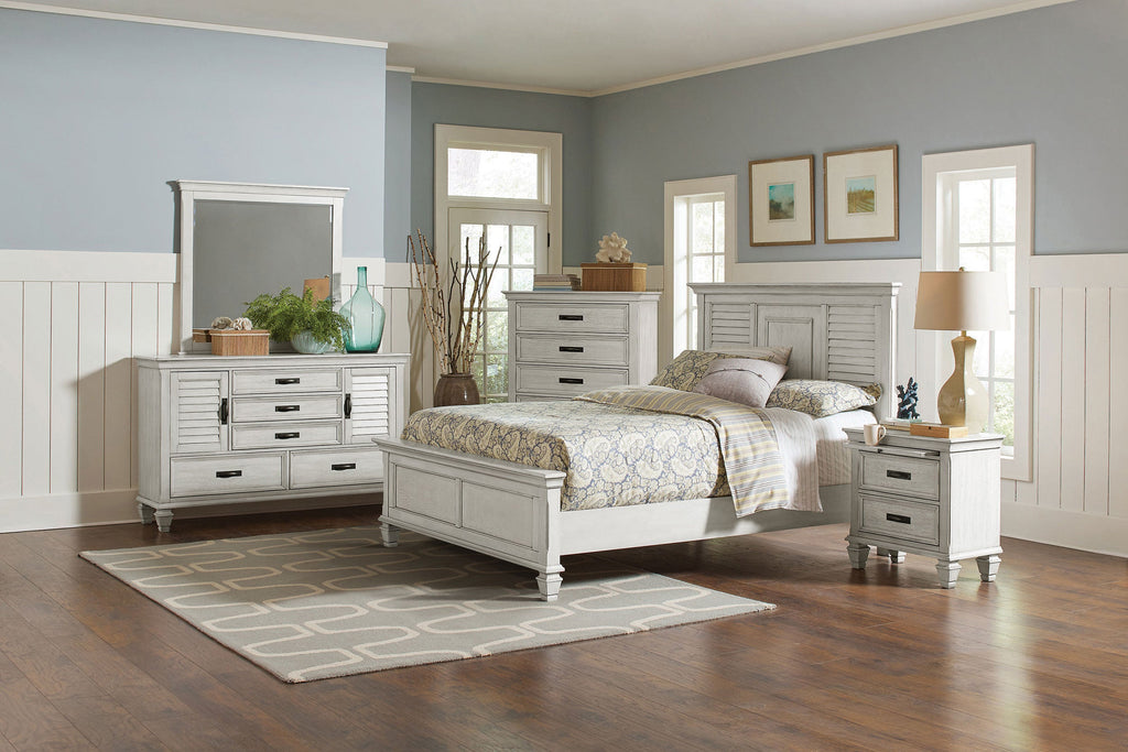 Franco 5-piece Queen Bedroom Set Distressed White