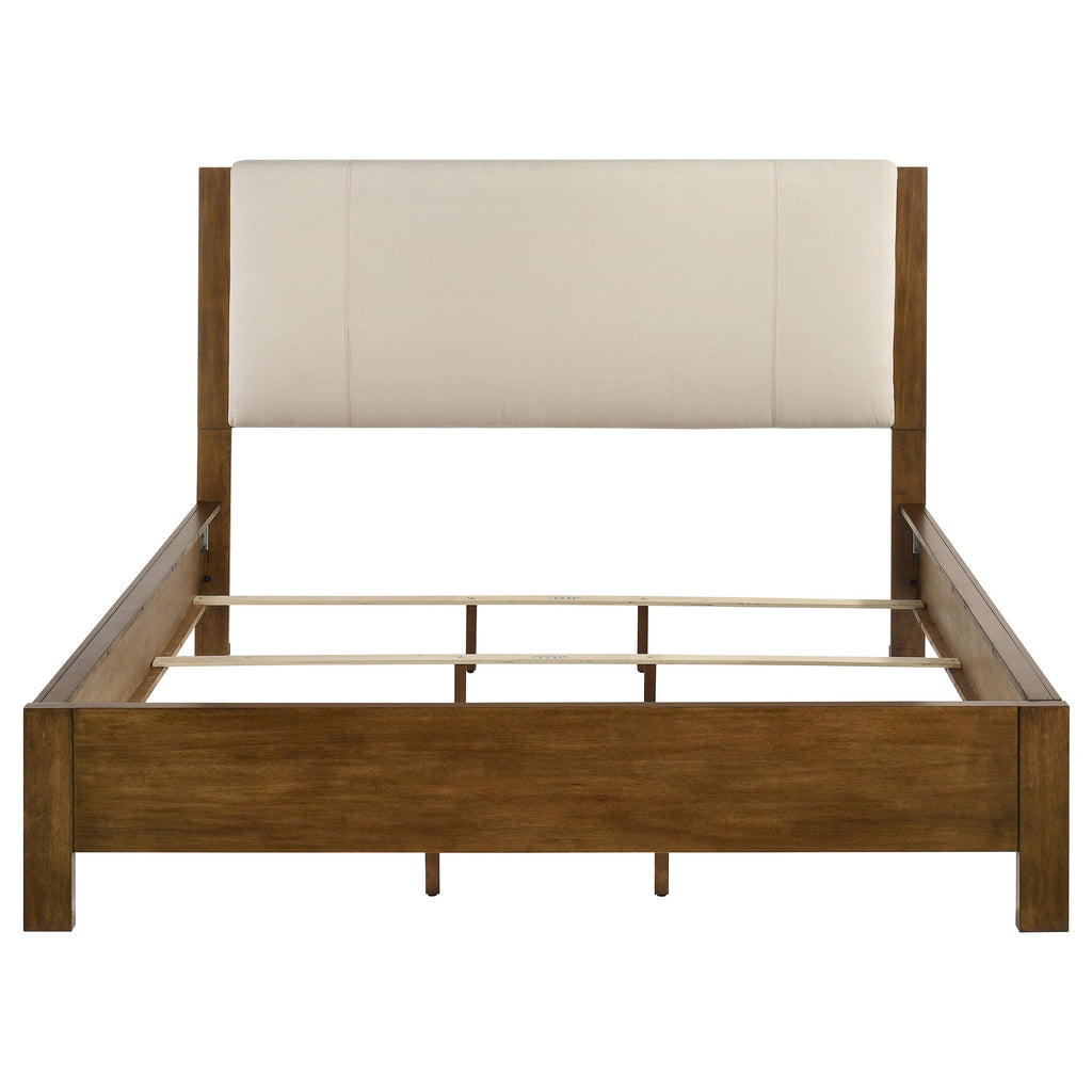 Adderley California King Wood Panel Bed Cream and Warm Brown