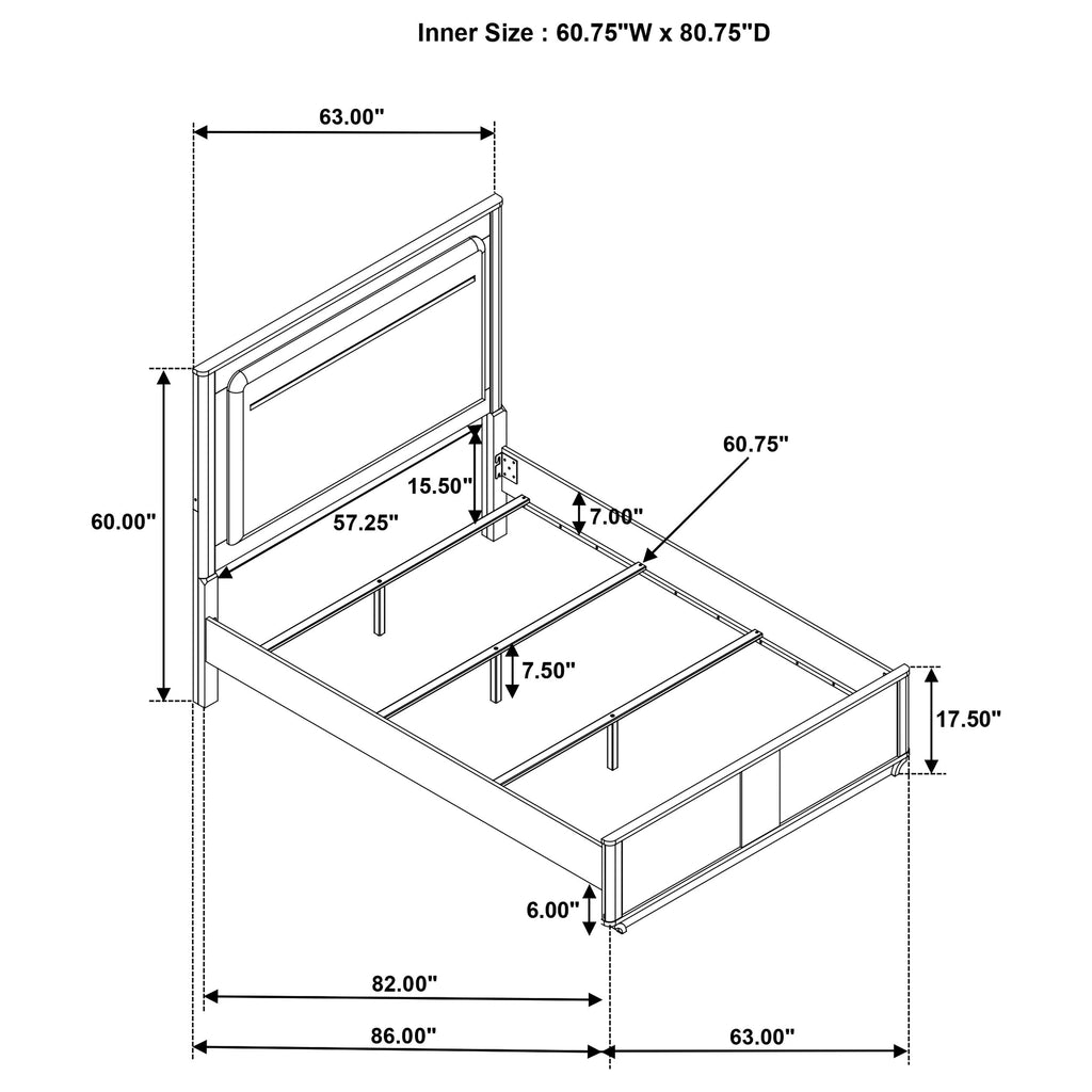 Leanne Queen LED Panel Bed Off White and Light Oak