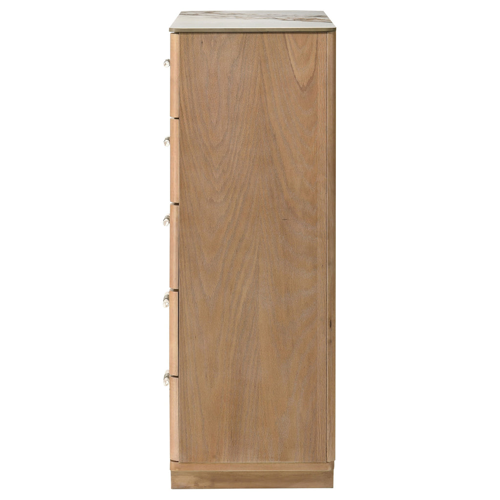 Leanne 5-drawer Sinter Stone Top Chest of Drawers Light Oak