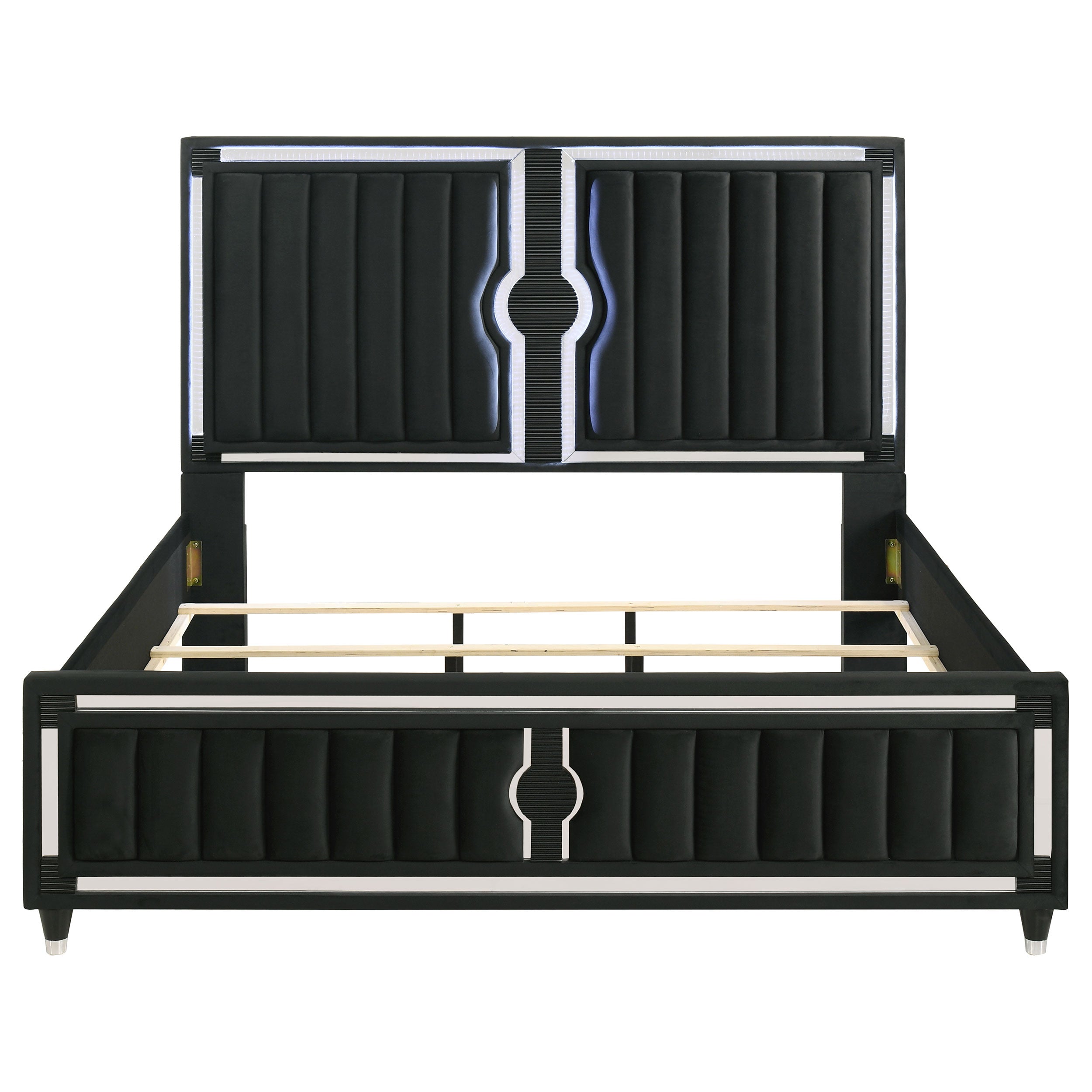 Ravenne Velvet Upholstered Eastern King LED Panel Bed Black