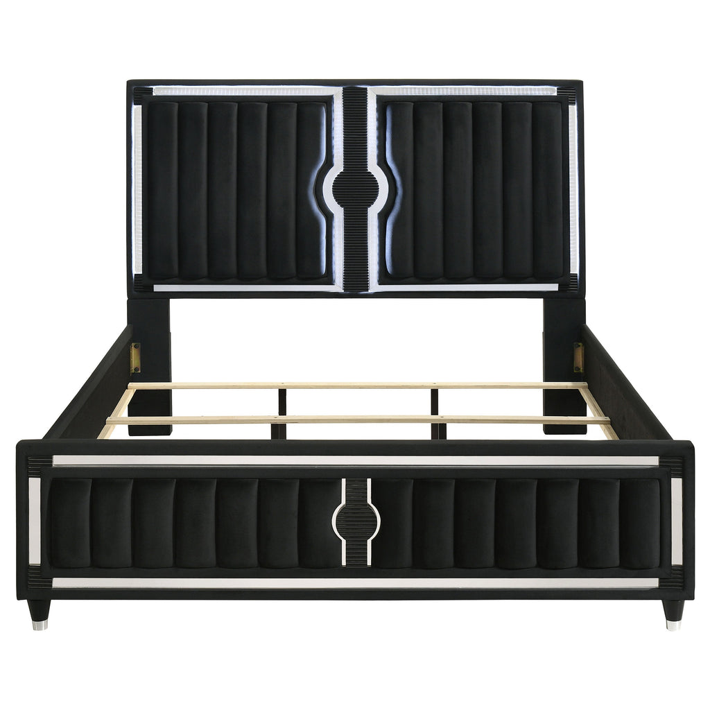 Ravenne Velvet Upholstered California King LED Panel Bed Black