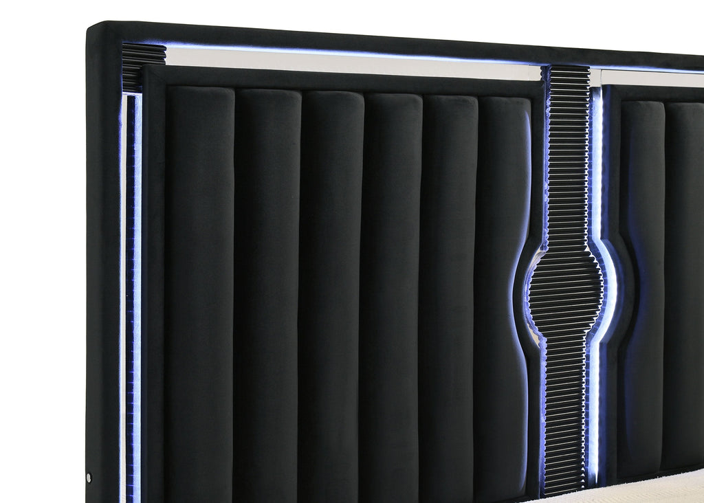 Ravenne Velvet Upholstered California King LED Panel Bed Black