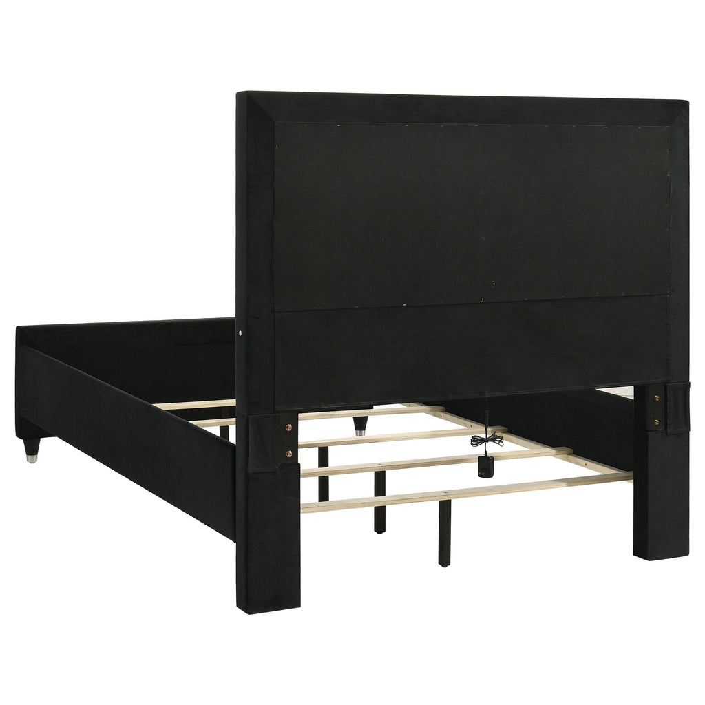 Ravenne Velvet Upholstered Queen LED Panel Bed Black