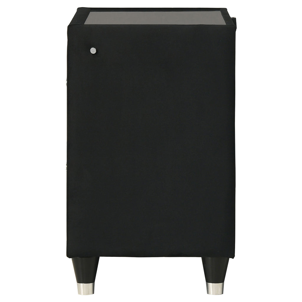 Ravenne 2-drawer Velvet Upholstered LED Nightstand with USB Black