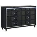 Ravenne 8-drawer Velvet Upholstered LED Dresser Cabinet Black