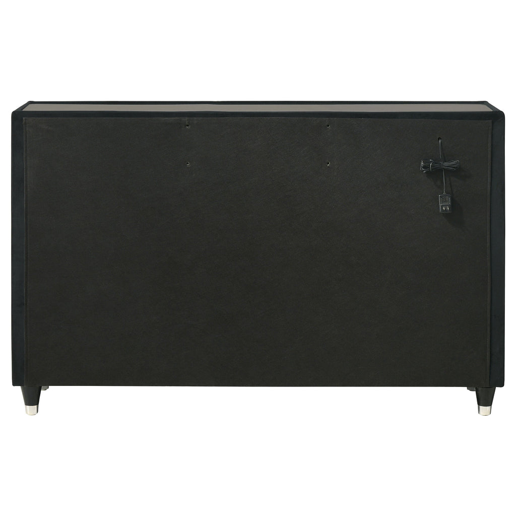 Ravenne 8-drawer Velvet Upholstered LED Dresser Cabinet Black