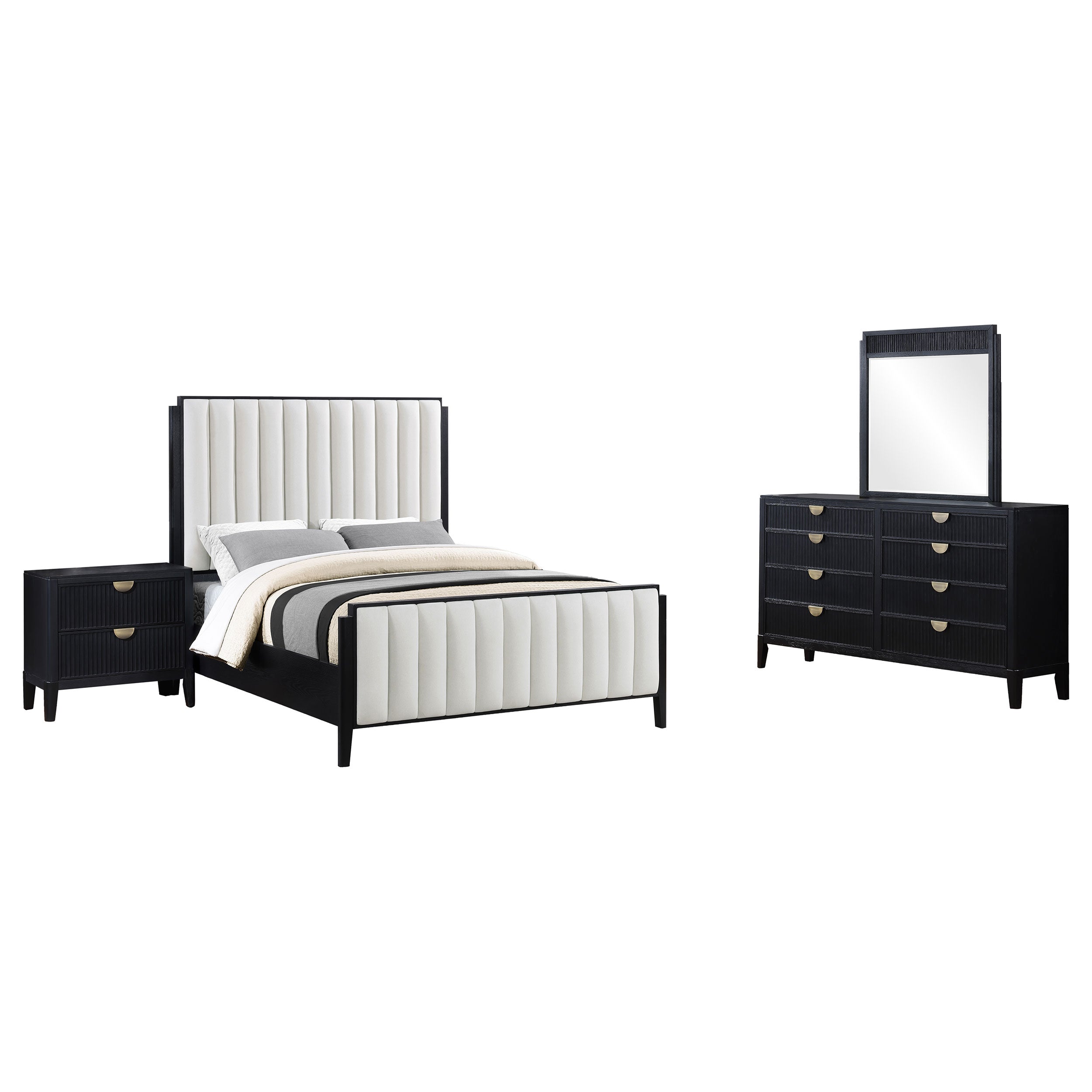 Brookmead 4-piece Upholstered Cal King Bedroom Set Black