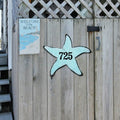 Starfish Coastal Wooden Personalized House Number Sign by G. Debrekht - Coastal Sea-Life Decor - Handcrafted Wooden Handcrafted Wooden Handcrafted Wooden Address Sign - MA98531