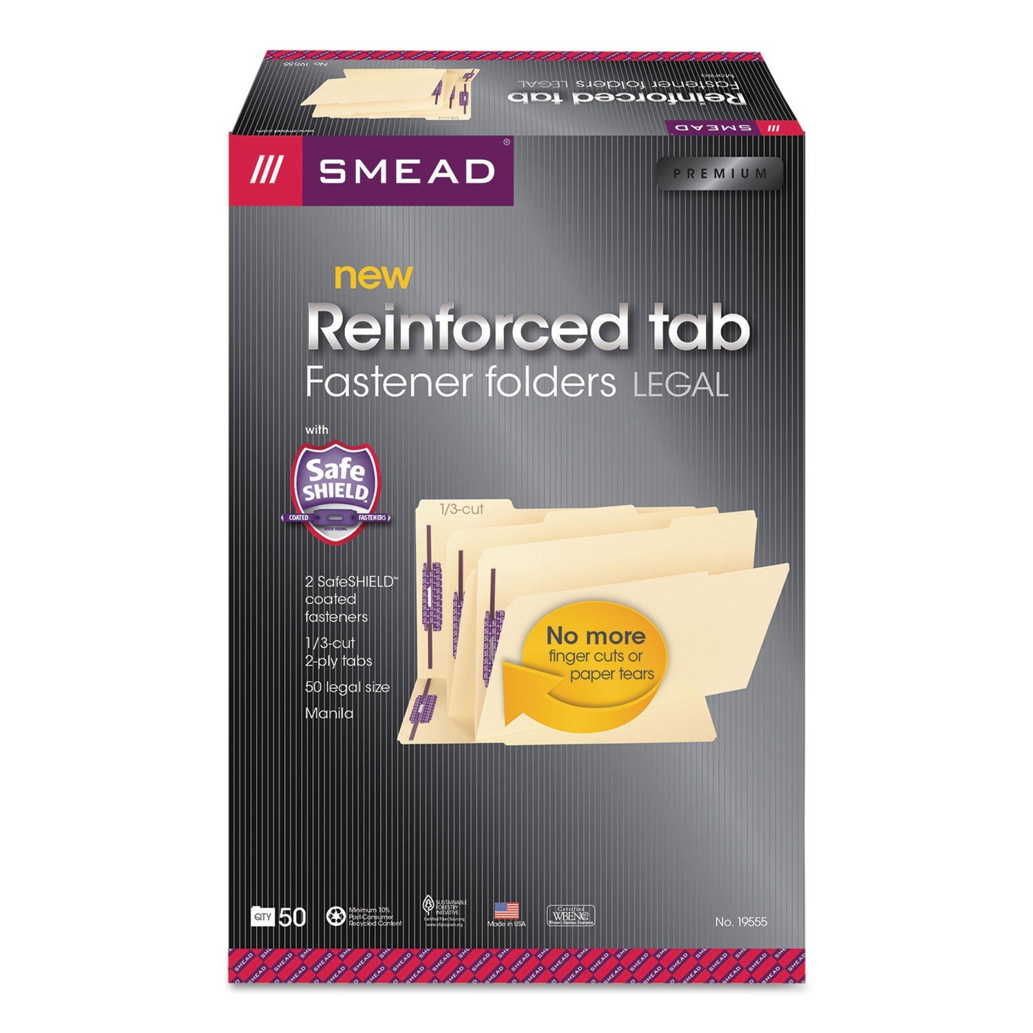 Smead Manila Fastener Folders with SafeSHIELD Coated Fasteners, 2 Fasteners, Letter Size, Manila Exterior, 50/Box