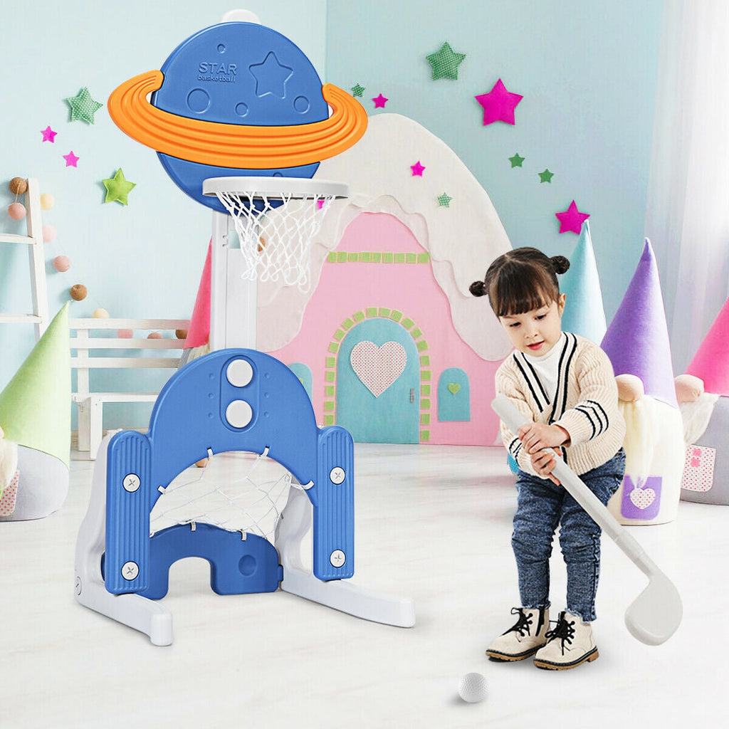 3 in 1 Height Adjustable Kids Basketball Hoop Set with Balls-Blue