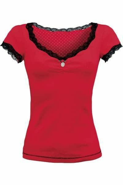 Women's Short Sleeve Lace T-Shirt – Black, Red & Plaid