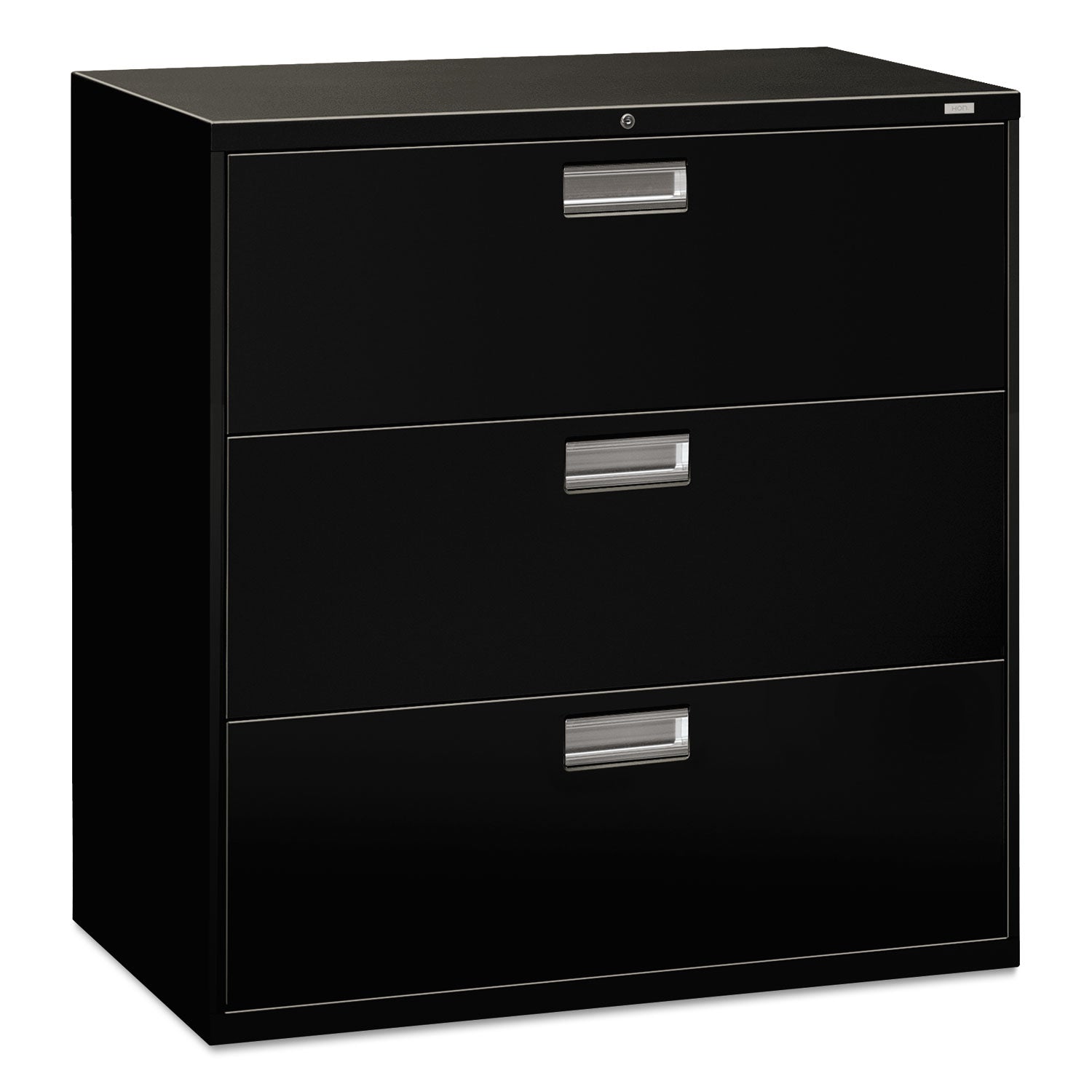 HON Brigade 600 Series Lateral File, 3 Legal/Letter-Size File Drawers, Black, 42" x 18" x 39.13"