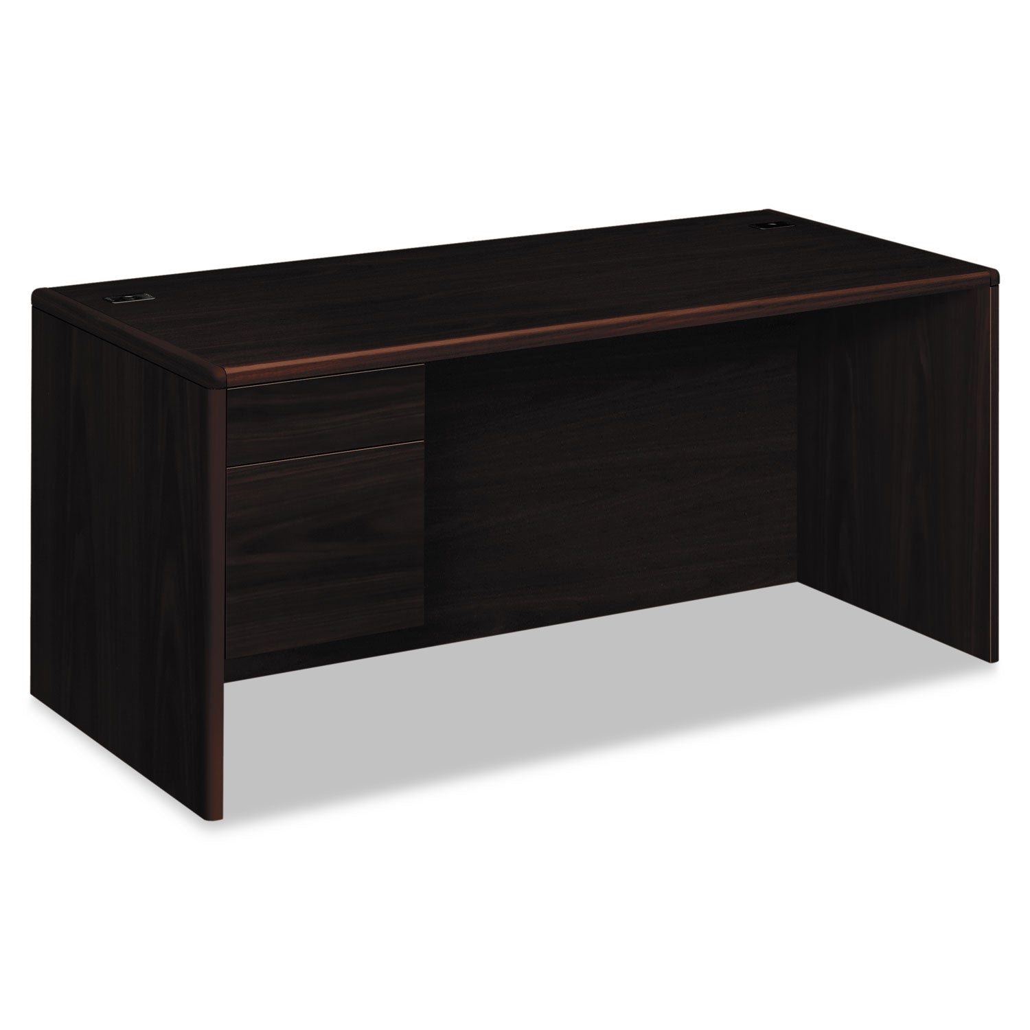 HON 10700 Series "L" Workstation Desk with Three-Quarter Height Pedestal on Left, 66" x 30" x 29.5", Mahogany