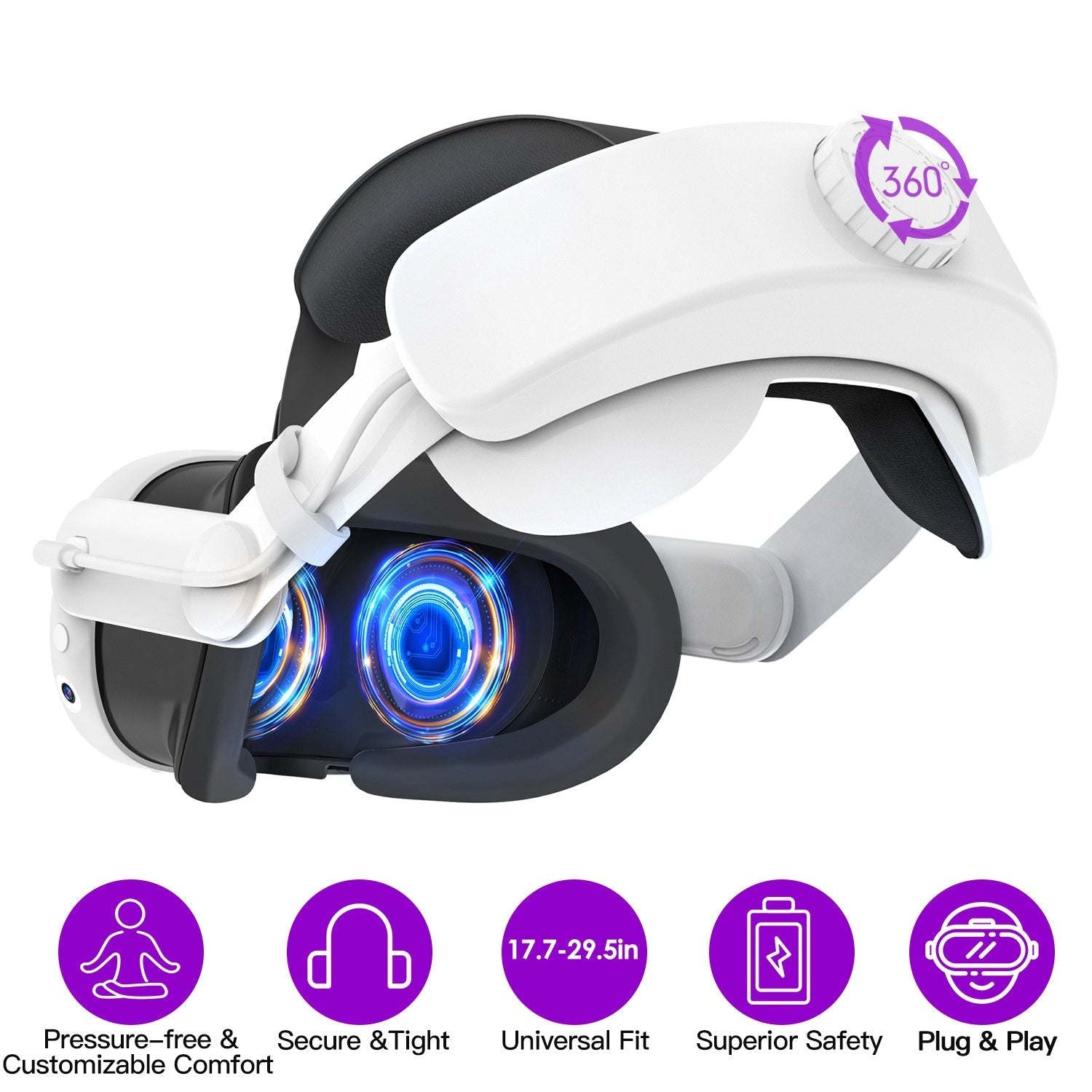 Adjustable Head Strap Compatible with Oculus/Meta Quest 3 VR Accessories Charging Headband Pressure-free Elite Strap with 6000mAh Rechargeable Battery