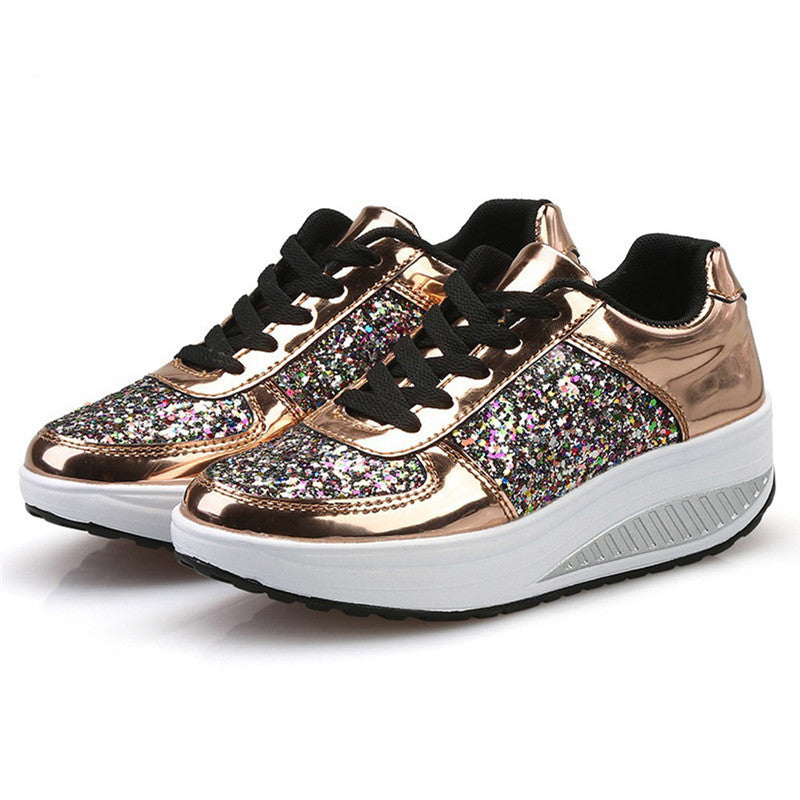 Women's Sequin Sneakers – Glam Lace-Up Casual Shoes