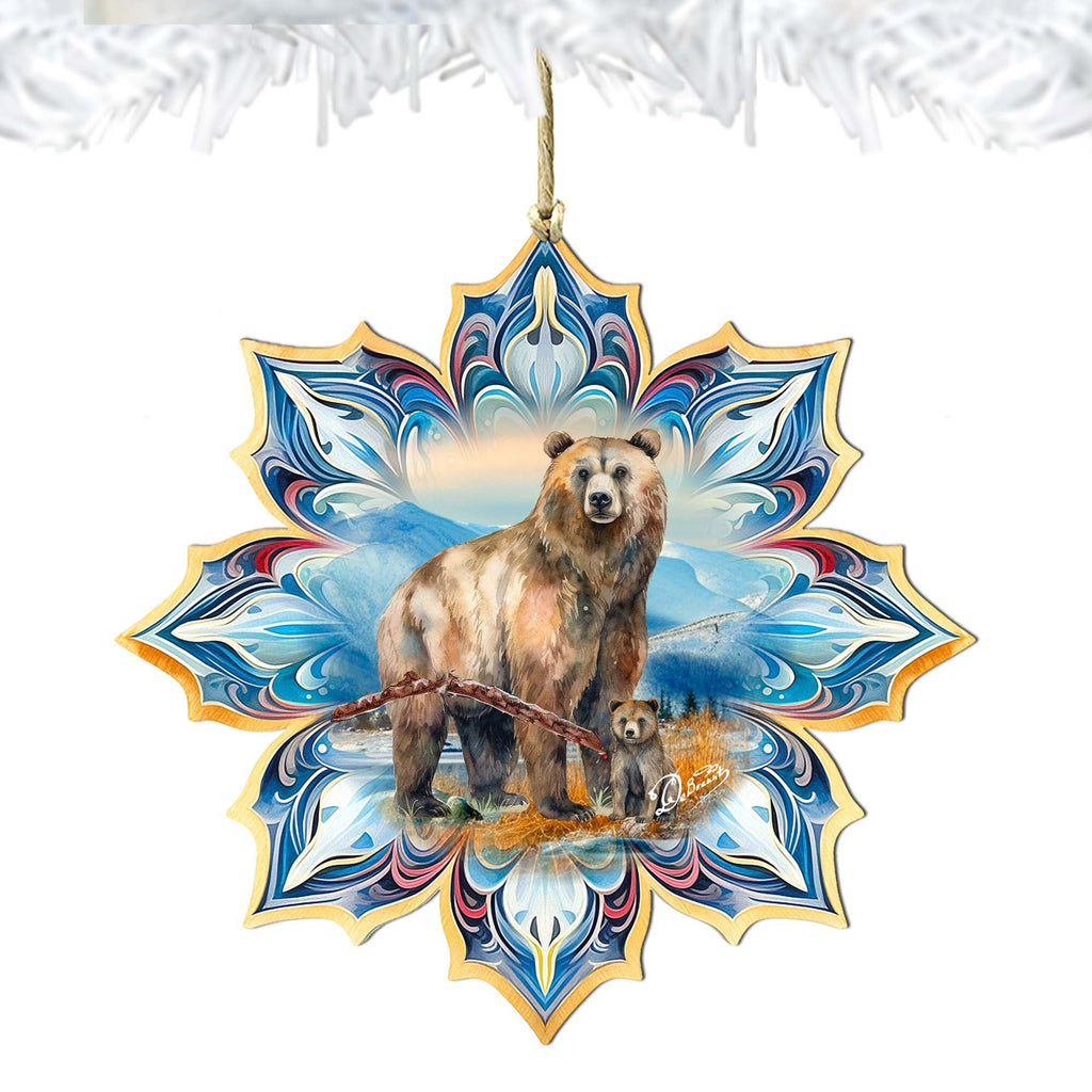 Brown Bear Snowflake Large Wooden Ornament by G. Debrekht - Nature Wildlife Decor - 8688409M