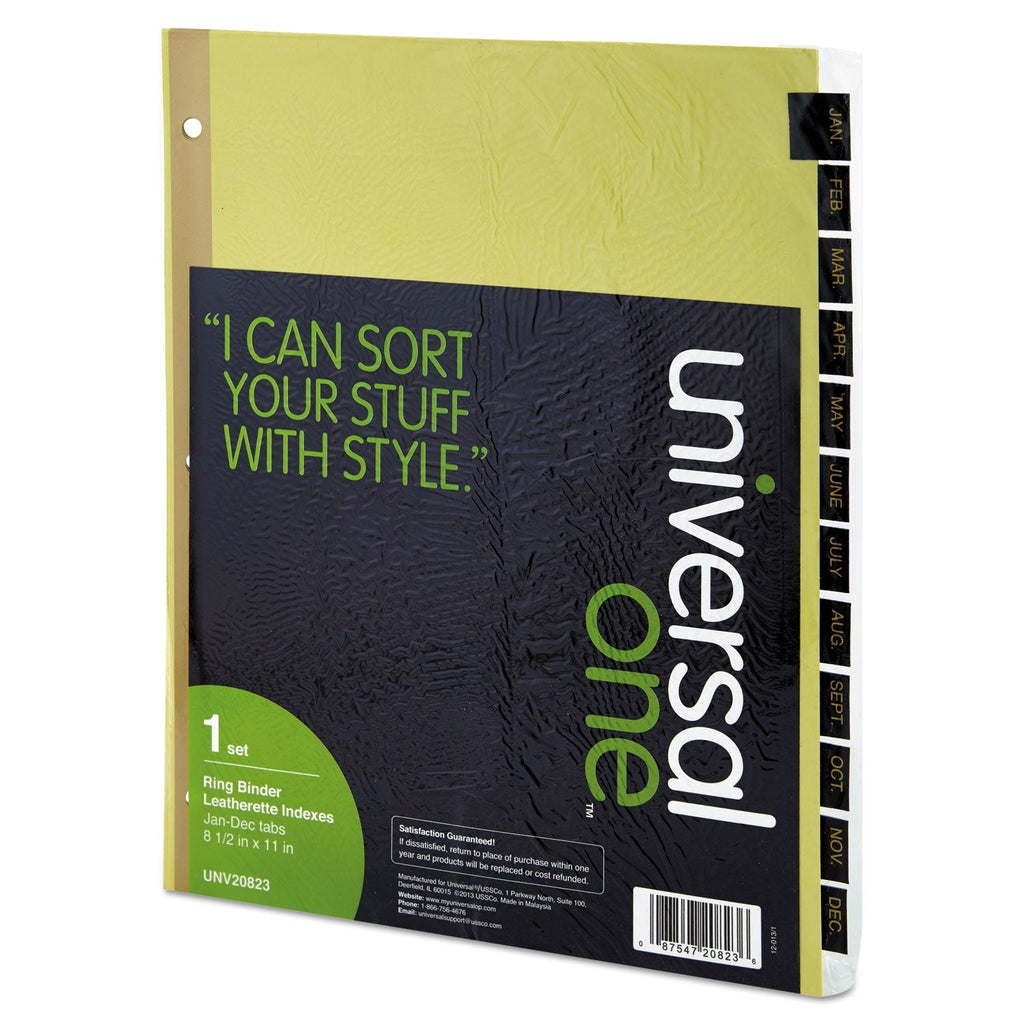 Universal Deluxe Preprinted Simulated Leather Tab Dividers with Gold Printing, 12-Tab, Jan. to Dec., 11 x 8.5, Buff, 1 Set