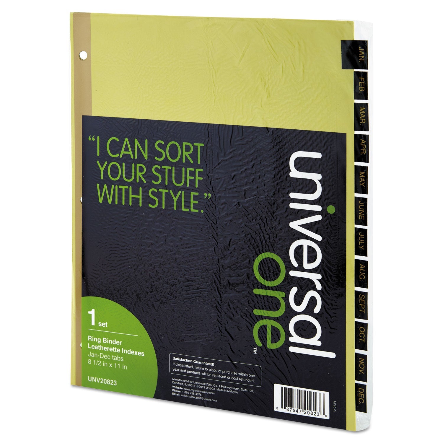 Universal Deluxe Preprinted Simulated Leather Tab Dividers with Gold Printing, 12-Tab, Jan. to Dec., 11 x 8.5, Buff, 1 Set