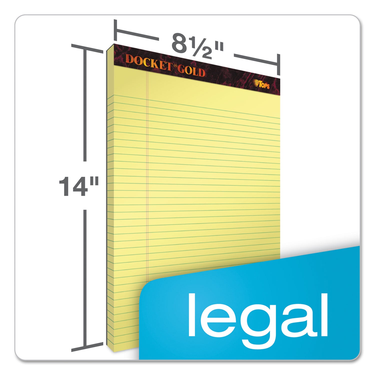 TOPS Docket Gold Ruled Perforated Pads, Wide/Legal Rule, 50 Canary-Yellow 8.5 x 14 Sheets, 12/Pack