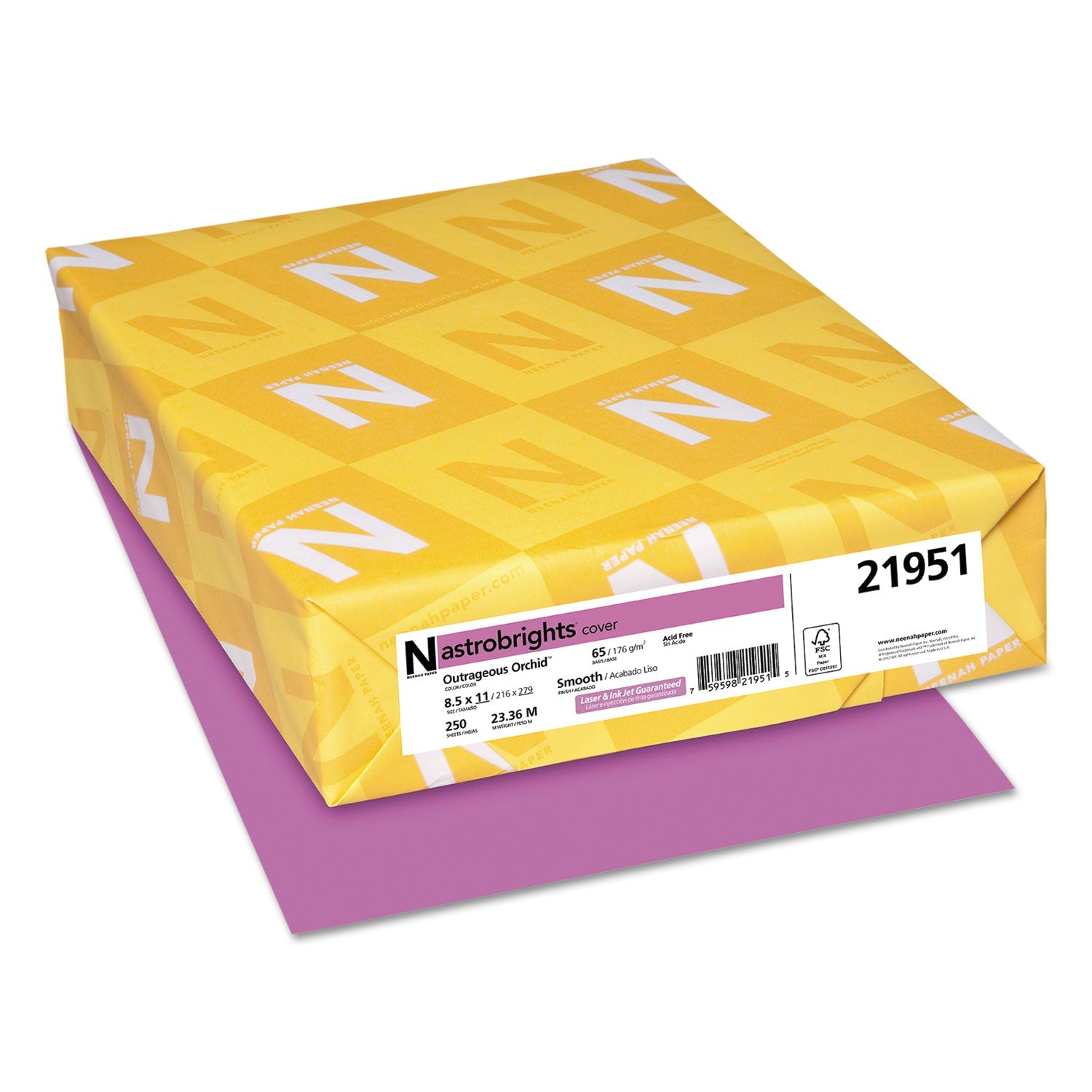 Astrobrights Color Cardstock, 65 lb Cover Weight, 8.5 x 11, Outrageous Orchid, 250/Pack