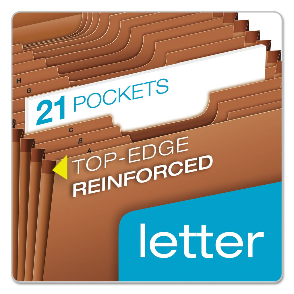 Pendaflex Heavy-Duty Expanding File with Reinforced Flap, 21 Sections, Elastic Cord Closure, 1/3-Cut Tabs, Letter Size, Redrope