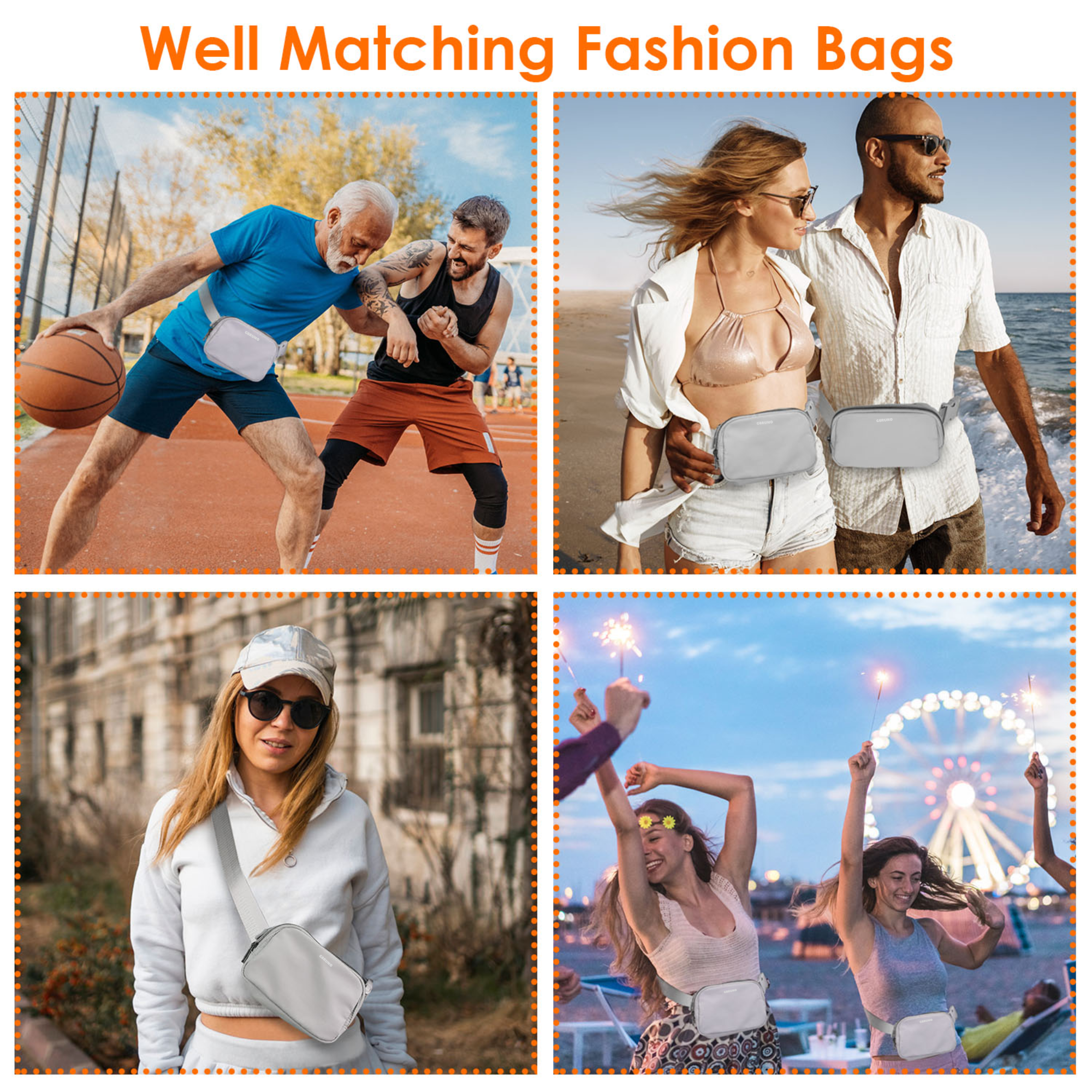 Sport Fanny Pack Unisex Waist Pouch Belt Bag Purse Chest Bag for Outdoor Sport Travel Beach Concerts Travel 20.86in-35.03in Waist Circumference with A