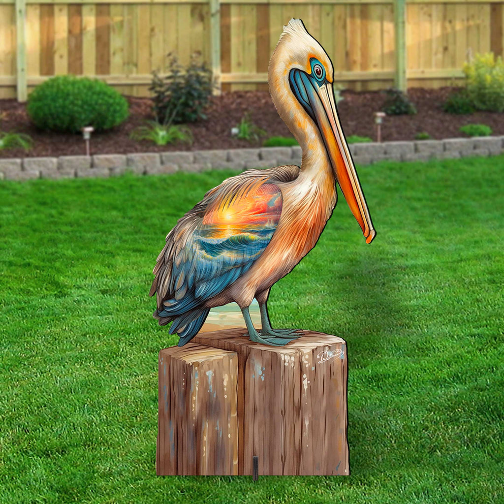 Coastal Pelican Outdoor Indoor Decor Wooden Decoration by G. Debrekht - Coastal Holiday Decor - 8652801F