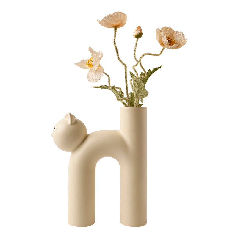 Cute Cat Ceramic Vase — Glazed, 3 Colors, Home Decor