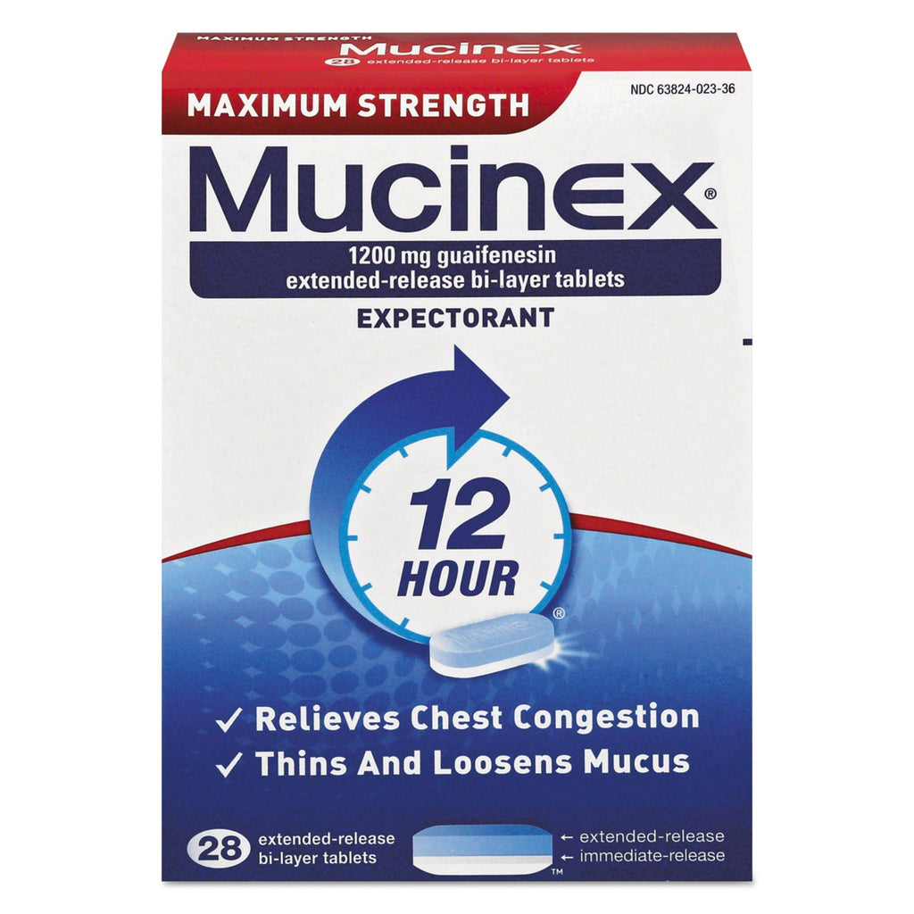 Mucinex Maximum Strength Expectorant, 28 Tablets/Box, 24 Boxes/Carton