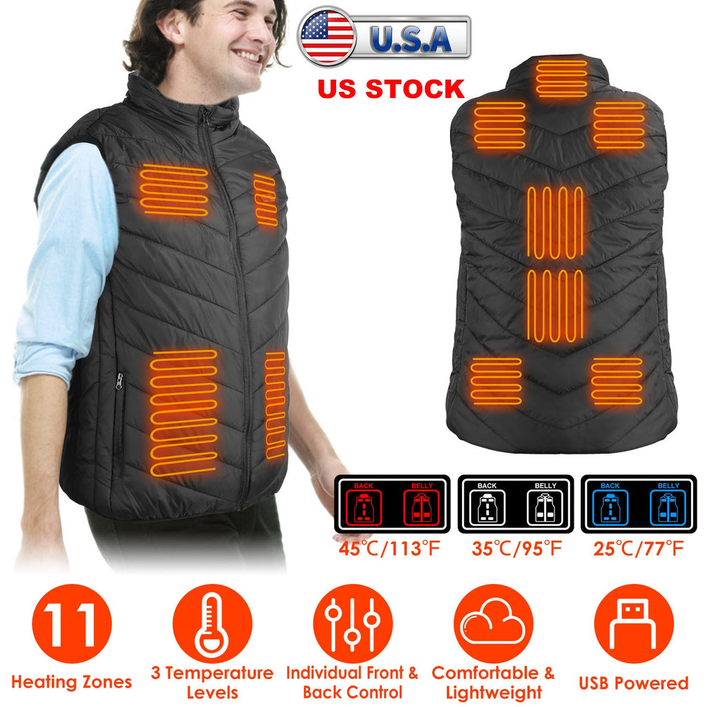 Heated Vest Electric USB Jacket Men Women Heating Coat Thermal Body Warmer Wear with 3 Temperature Levels