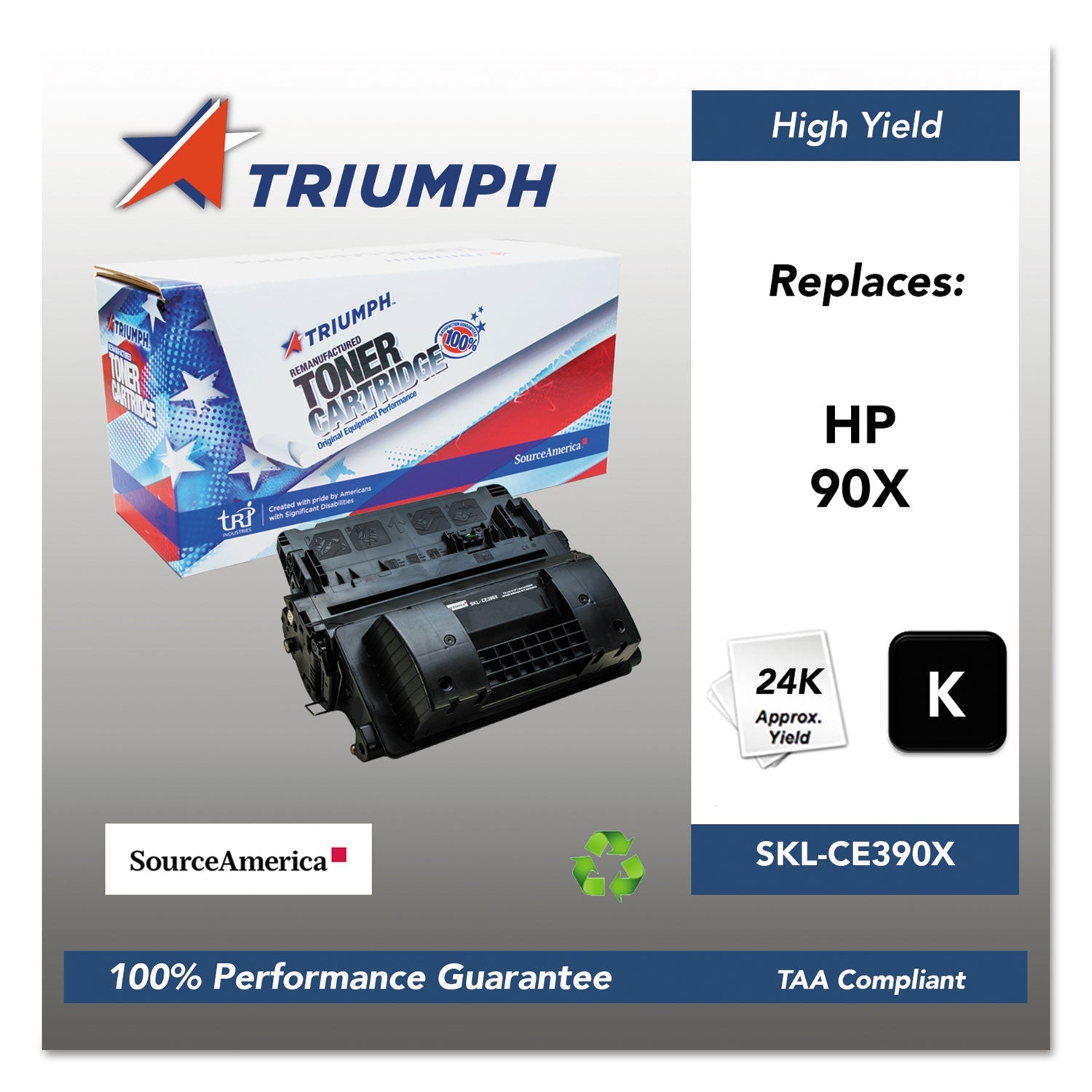 Triumph 751000NSH1222 Remanufactured CE390X (90X) High-Yield Toner, 24,000 Page-Yield, Black