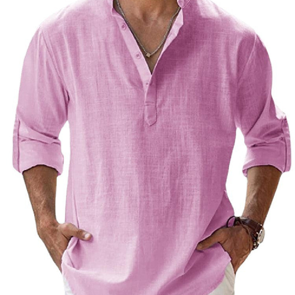 Men’s Loose Pullover Sports Shirt – Stand Collar Long Sleeve