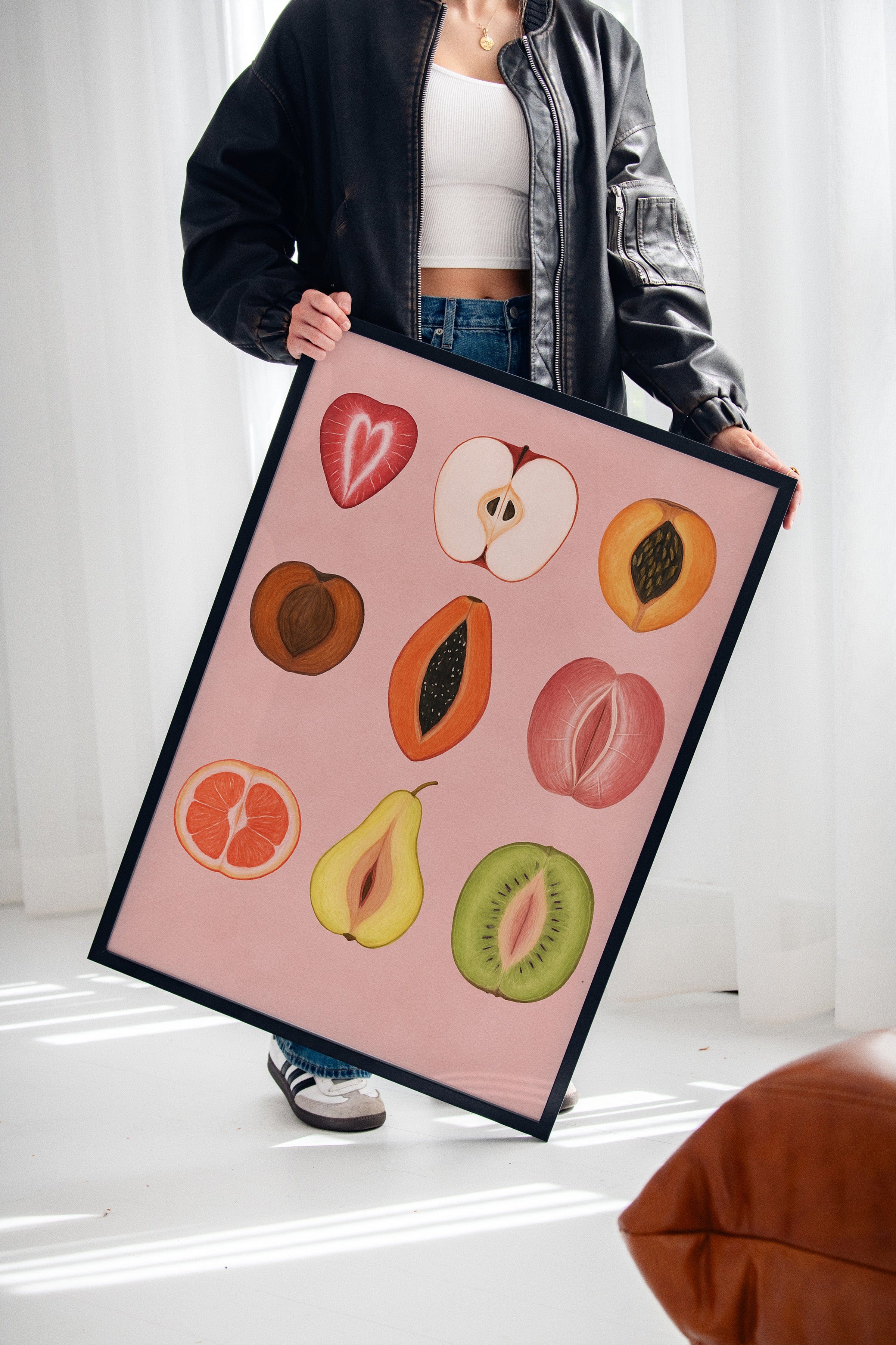 Fruits of Love – Feminine Fruit Print on Pink