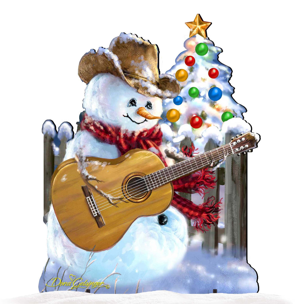 Guitar Rocker Snowman Christmas Outdoor Scene by D. Gelsinger - Christmas Santa Snowman Decor - 8121120F-1531