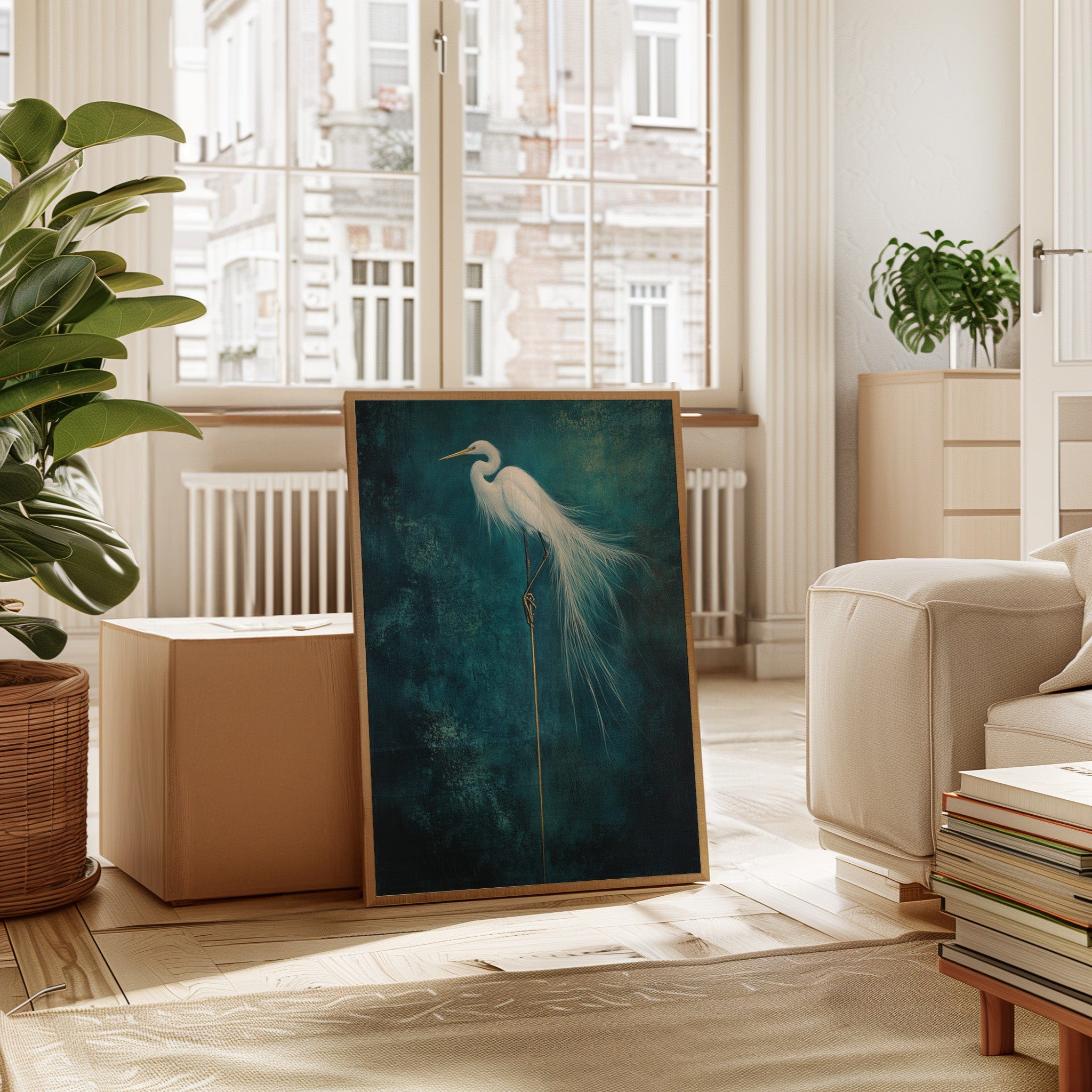 White Egret Wall Art – Elegant Minimalist Bird Print, Coastal Decor