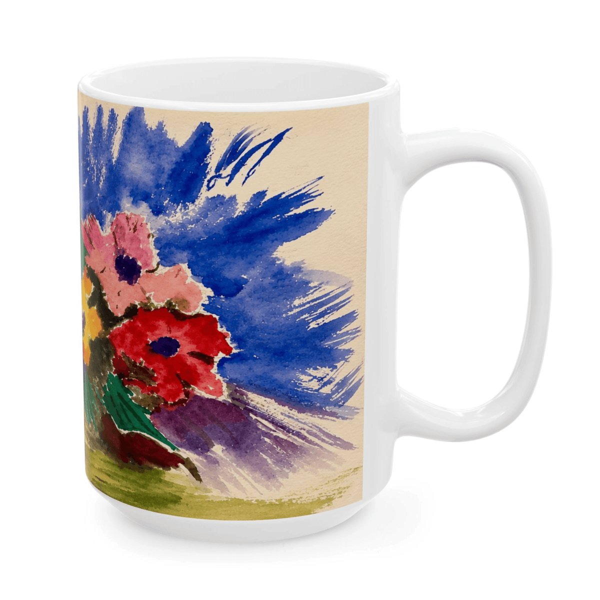 PimsArt Vibrant Watercolor Floral Mug From Original Painting