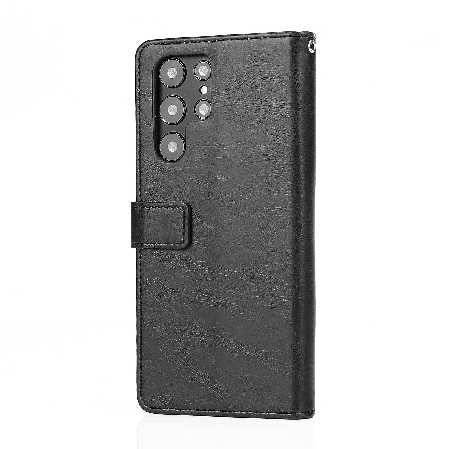 Folio Black Leather Wallet Case - Samsung Galaxy S22 Ultra