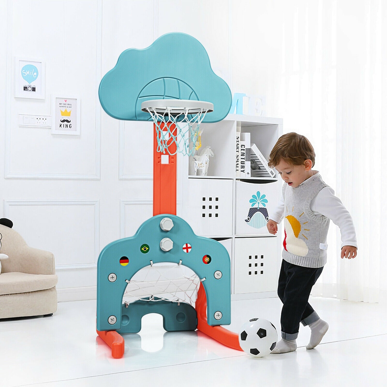 3-in-1 Kids Basketball Hoop Set with Balls-Green