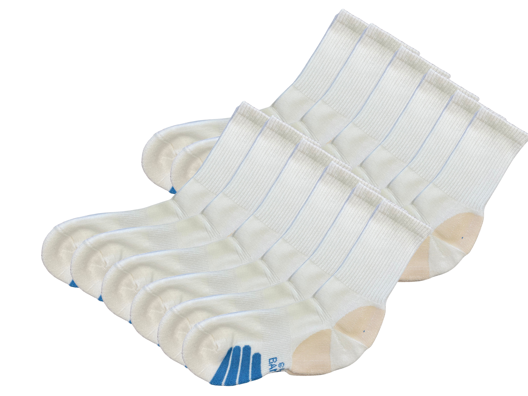 High Performance Crew Bamboo Viscose Socks – Natural with Blue Padding, 12-Pack